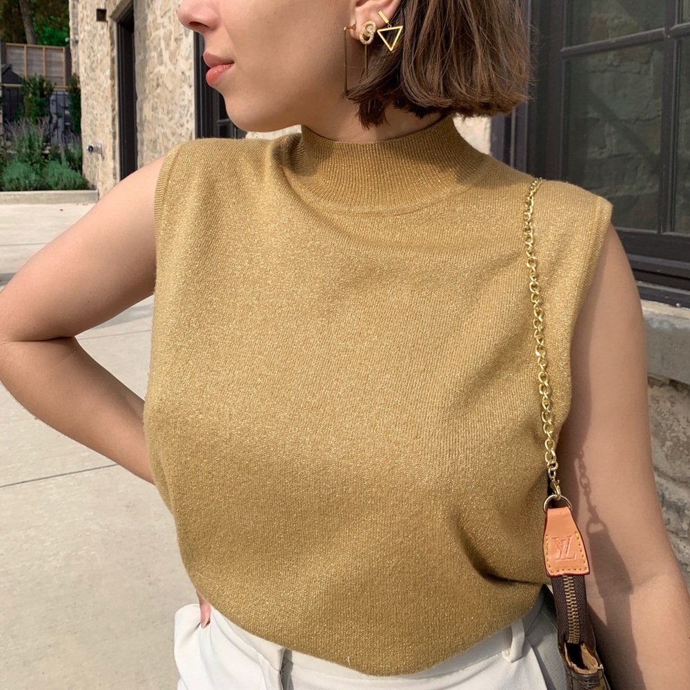 Sleeveless Mock Neck Knit Sweater